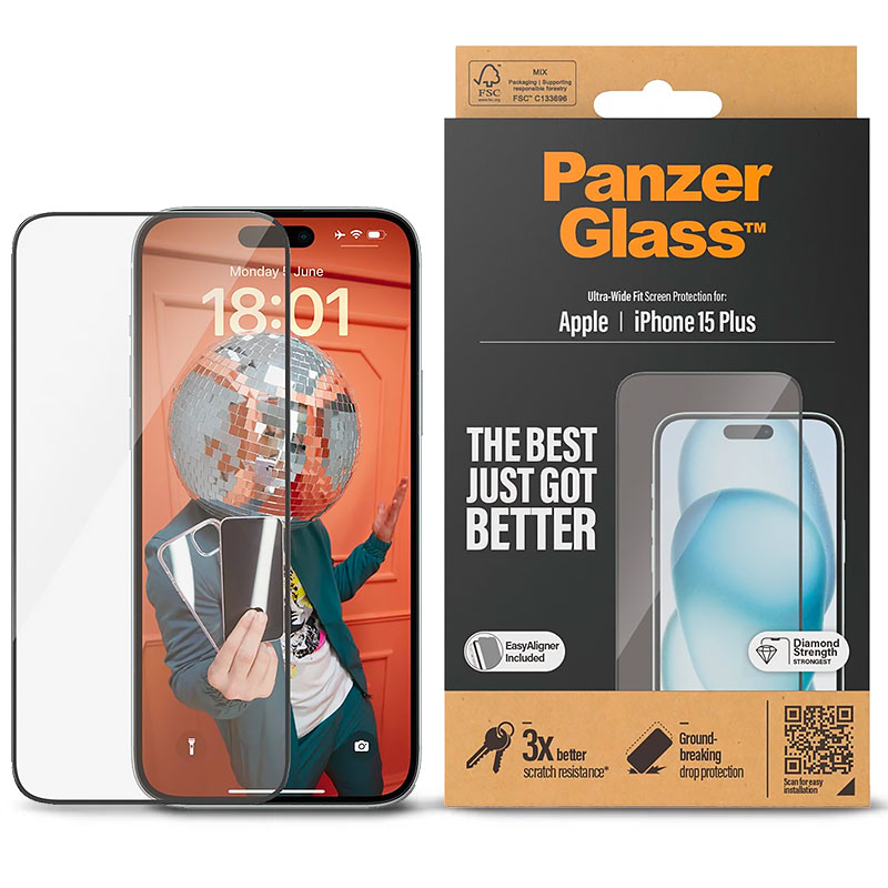 Protection d'Écran en Verre Trempé PANZER GLASS Ultra-Wide Fit pour iPhone 15 Plus