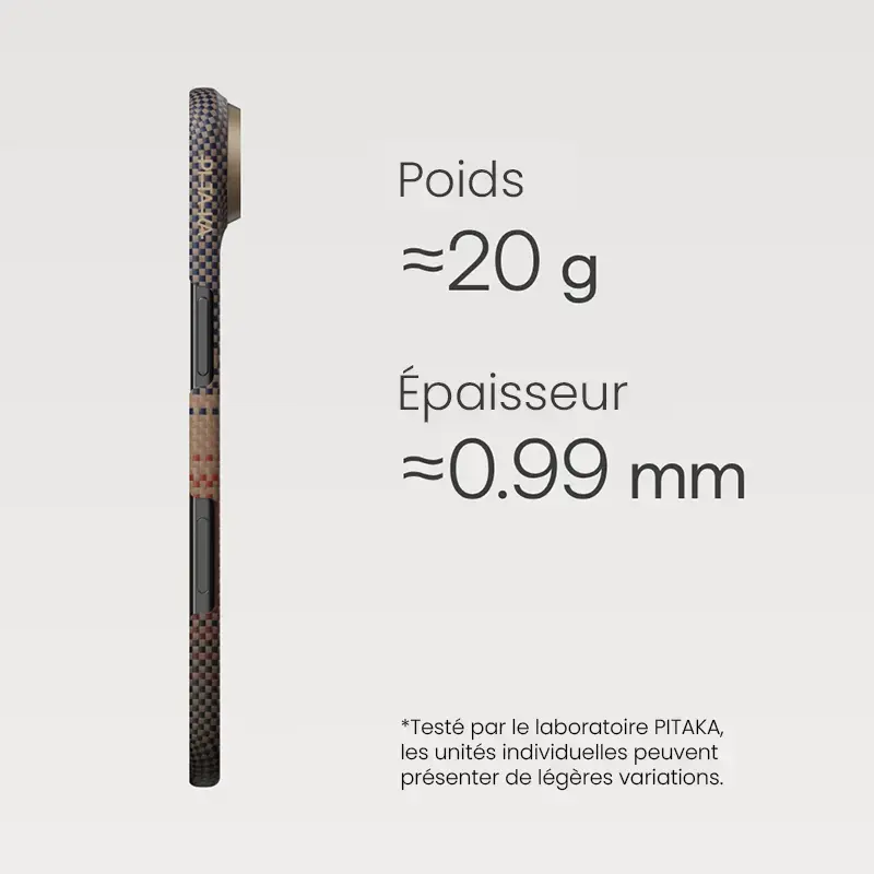 Coque MagSafe PITAKA Sunset Ultra-Slim pour iPhone coque PITAKA iPhone Air, coque Sunset Ultra-Slim iPhone Air, coque aramide iPhone Air PITAKA, coque fine PITAKA Sunset iPhone Air, coque compatible MagSafe PITAKA iPhone Air, coque légère iPhone Air - Dimensions