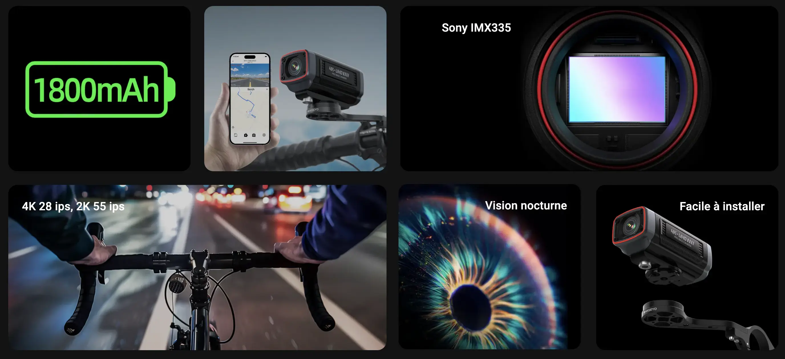 Caméra moto vélo AKEEYO AKY-710S 4K stabilisation EIS vision nocturne IP66