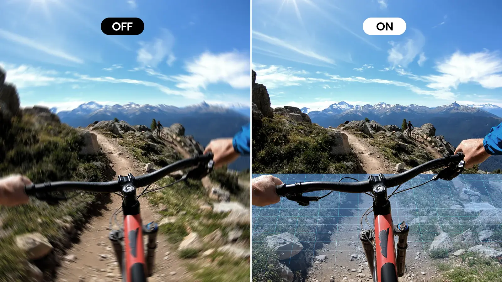 Stabilisation EIS caméra AKEEYO 730Pro comparaison OFF ON images stables vélo route
