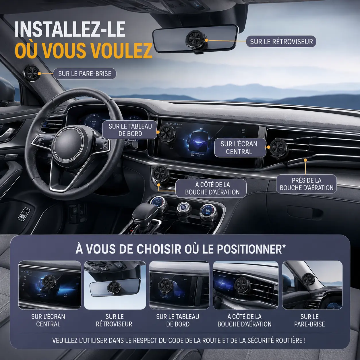 Support smartphone BLAVEC BHV-01 pour tableau de bord pare-brise et écran de voiture