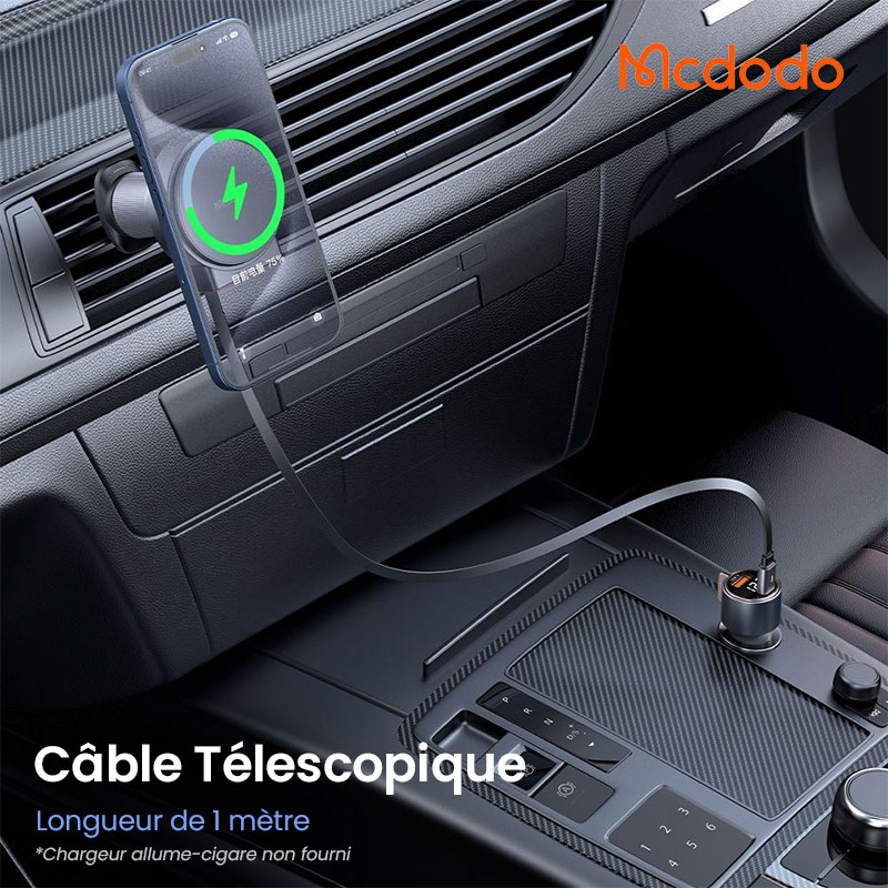 Chargeur MagSafe De Voiture HOCO HW-12 Avec Câble USB-C Enroulable