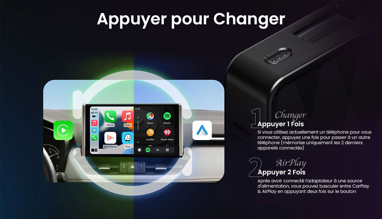 Adaptateur Sans Fil OTTOCAST MX Compatible CarPlay & Android Auto & AirPlay