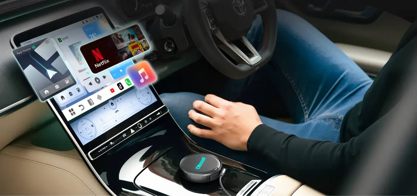 Ottocast P3 Pro en situation dans l'habitacle d'une voiture