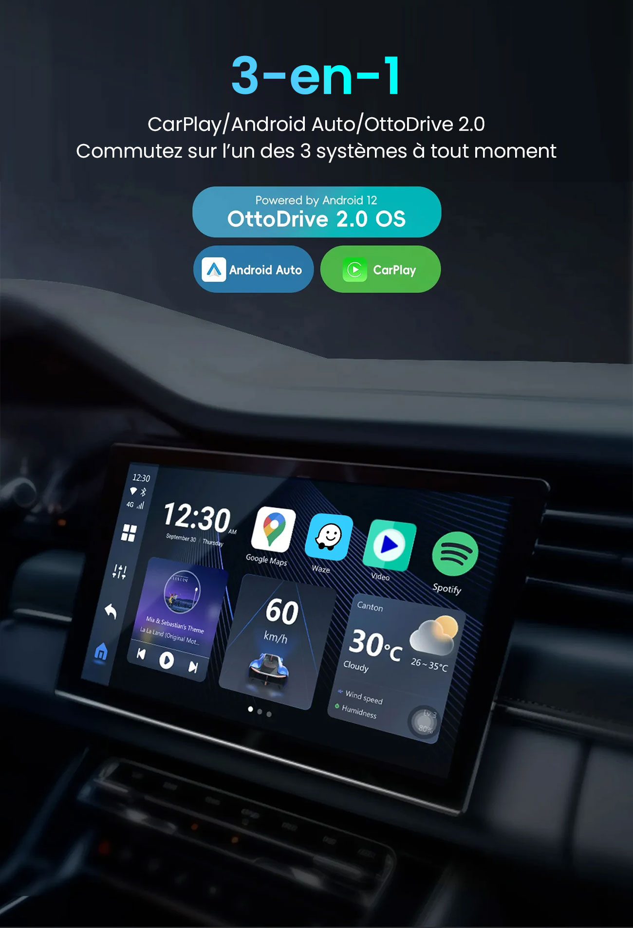 Adaptateur Sans Fil OTTOCAST P3 Compatible CarPlay & Android Auto