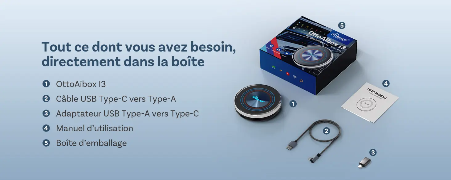 Adaptateur Sans Fil OTTOCAST OttoAibox i3 BMW CarPlay | Android 13 & GPS Intégrés