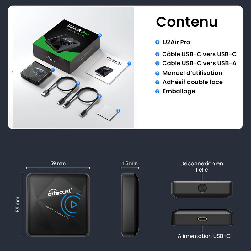Adaptateur Sans Fil CARPLAY OTTOCAST U2Air Pro Pour IPhone