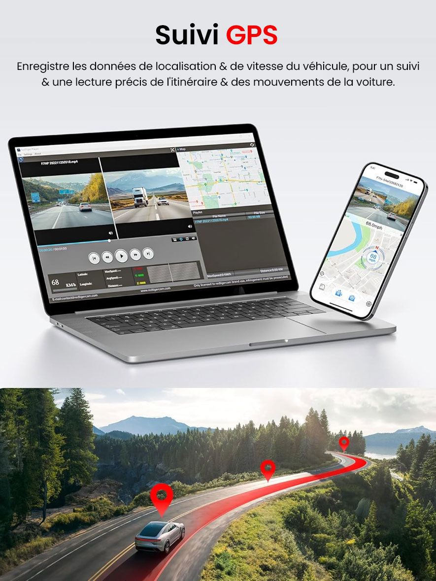 Caméra Dashcam REDTIGER F7NP - Écran 3,18'