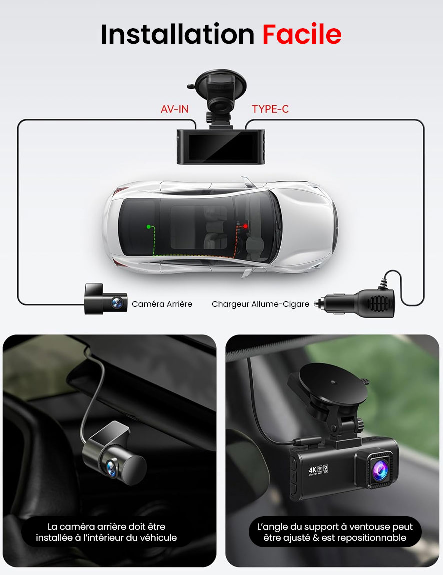 Caméra Dashcam REDTIGER F7NP - Écran 3,18'