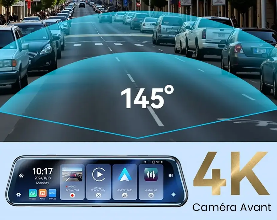 Caméra 4K grand angle 145 degrés Yesido KM24 vision large route