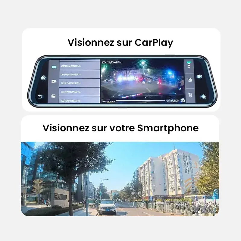 Lecture vidéos dashcam voiture sur CarPlay et smartphone Yesido KM24 visionnage enregistrements