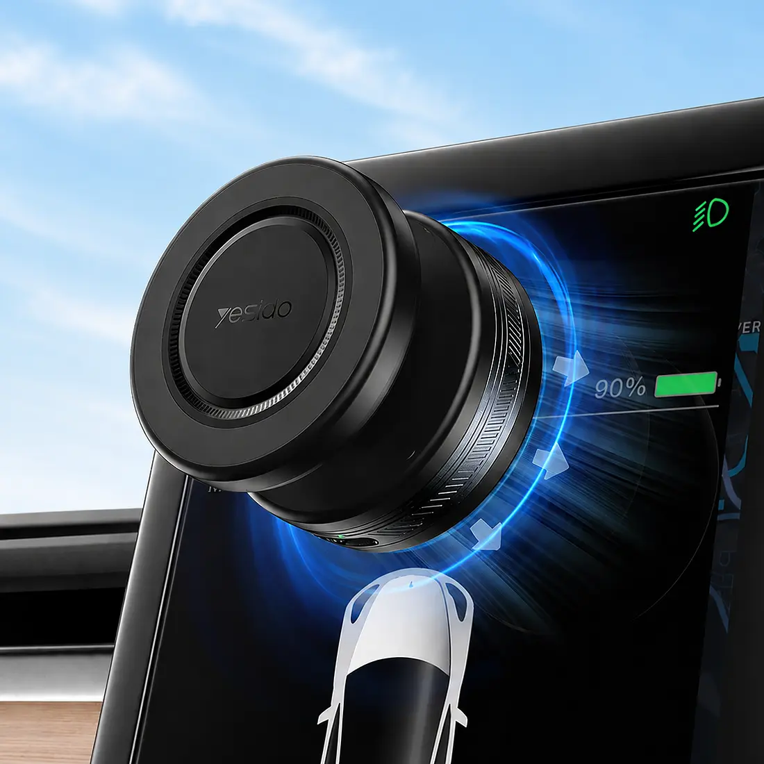 Support téléphone YESIDO C224 fixé sur écran de voiture par ventouse électrique sous vide