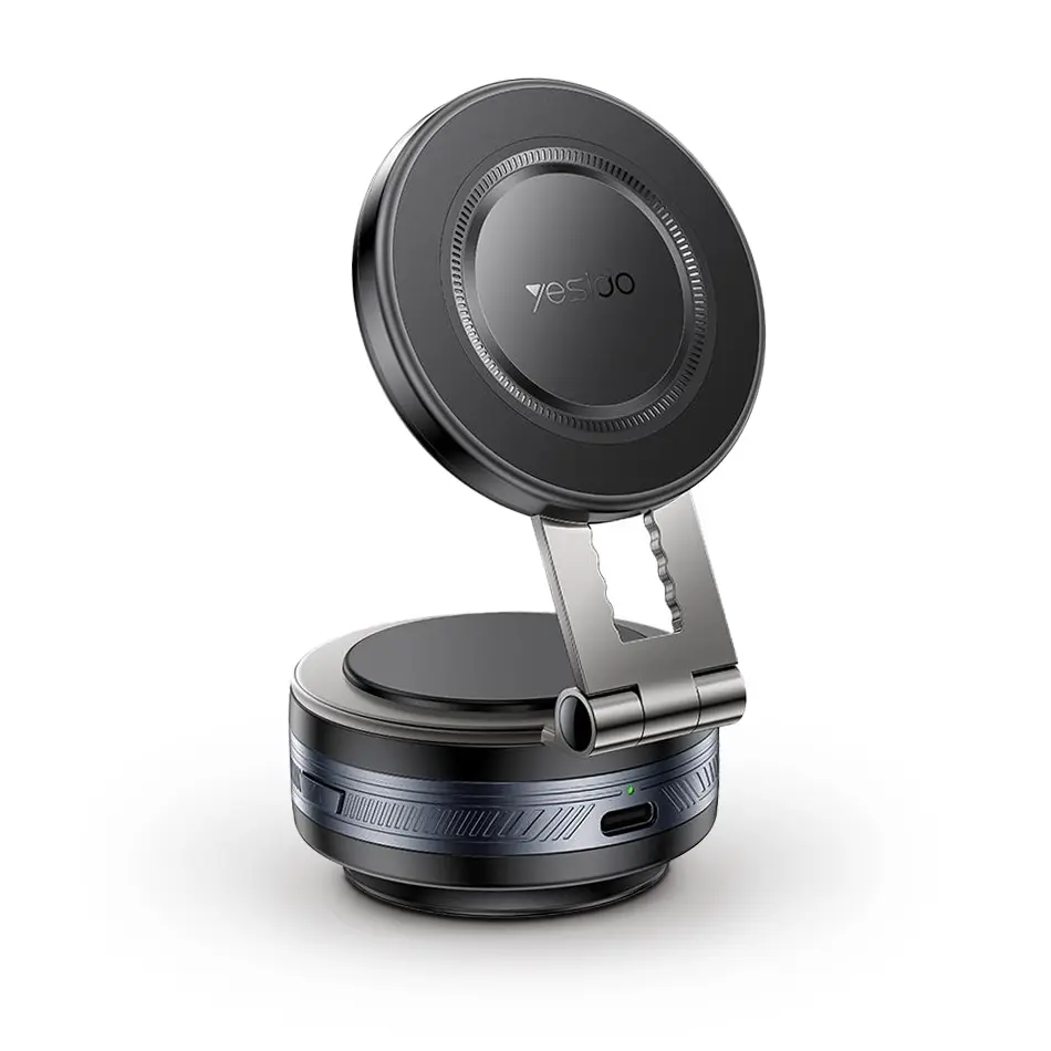 Support voiture MagSafe Yesido C225 noir à ventouse électrique et bras articulé métallique dépliable