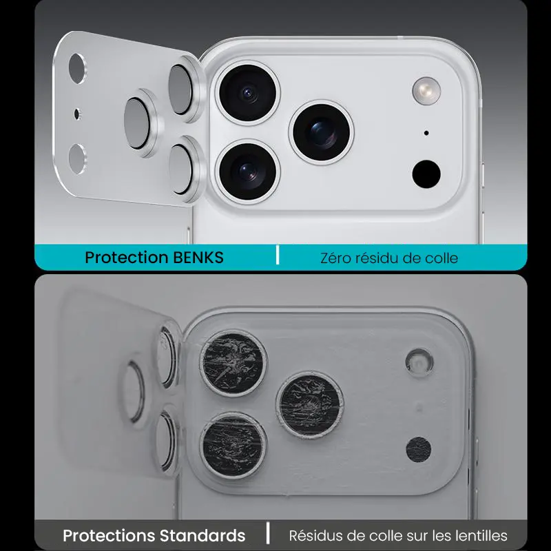 Protection Caméra BENKS King Kong Full Lens pour iPhone 17 Pro - Adhérence sans résidu de colle