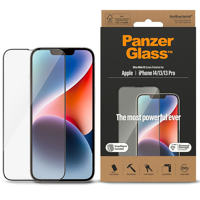 Protégez votre iPhone des aléas de la vie quotidienne avec la protection d'écran en verre trempé PanzerGlass™ Ultra-Wide Fit pour iPhone 14/13/13 Pro
