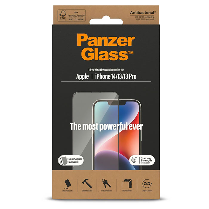 Protégez votre iPhone des aléas de la vie quotidienne avec la protection d'écran en verre trempé PanzerGlass™ Ultra-Wide Fit pour iPhone 14/13/13 Pro