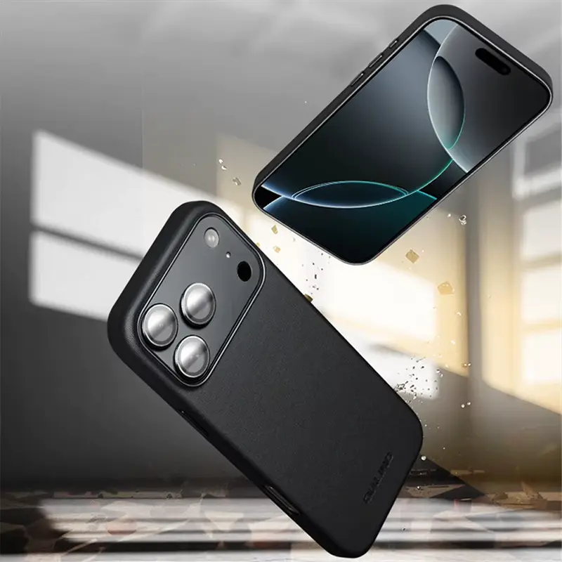 Coque MagSafe QIALINO en Cuir Véritable & Silicone Liquide pour iPhone 17 - Protection Antichoc