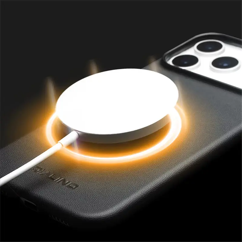 Coque QIALINO en Cuir Véritable & Silicone Liquide pour iPhone 17 - Compatible MagSafe