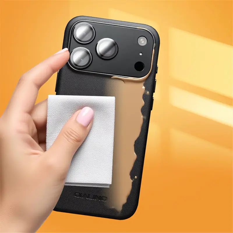 Coque MagSafe QIALINO en Cuir Véritable & Silicone Liquide pour iPhone 17 - Revêtement oléophobe anti-trace