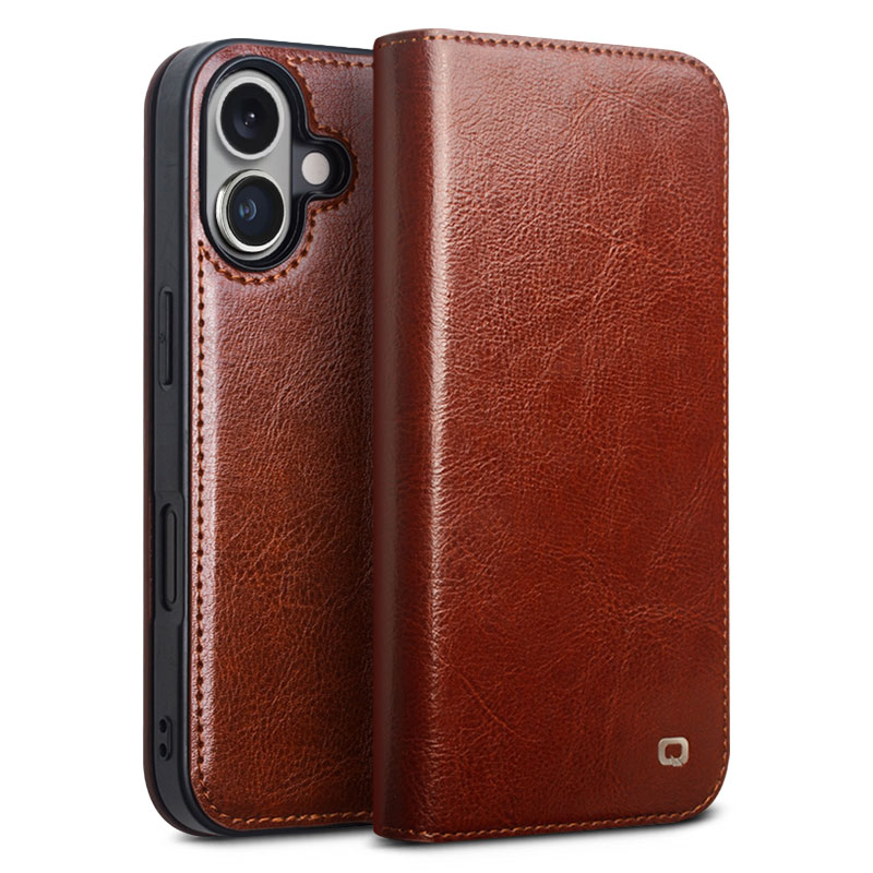 Étui Portefeuille QIALINO en Cuir Véritable pour iPhone 16 Plus
