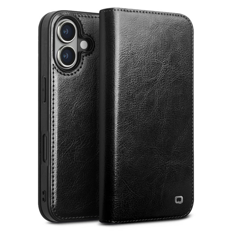 Étui Portefeuille QIALINO en Cuir Véritable pour iPhone 16 Plus