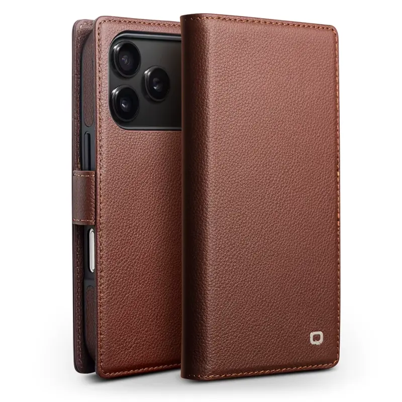 Étui Portefeuille QIALINO Business en Cuir Véritable avec Coque Magnétique Détachable pour iPhone 17 Pro Max - Marron