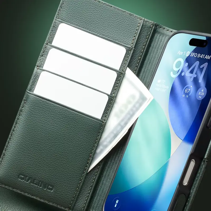 Étui Portefeuille QIALINO Business en Cuir Véritable avec Coque Magnétique Détachable pour iPhone 17 - Pochettes Intérieures