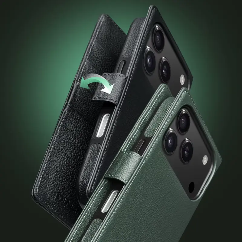 Étui Portefeuille QIALINO Business en Cuir Véritable avec Coque Magnétique Détachable pour iPhone 17 - Fermeture Magnétique