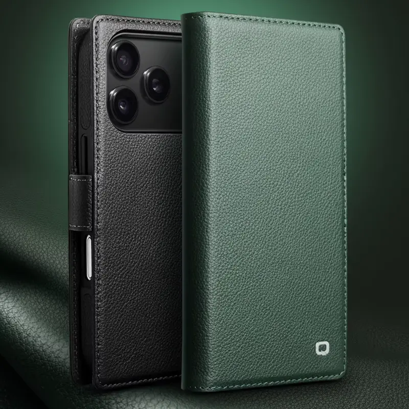 Étui Portefeuille QIALINO Business en Cuir Véritable avec Coque Magnétique Détachable pour iPhone 17 - Design Sobre et Élégant