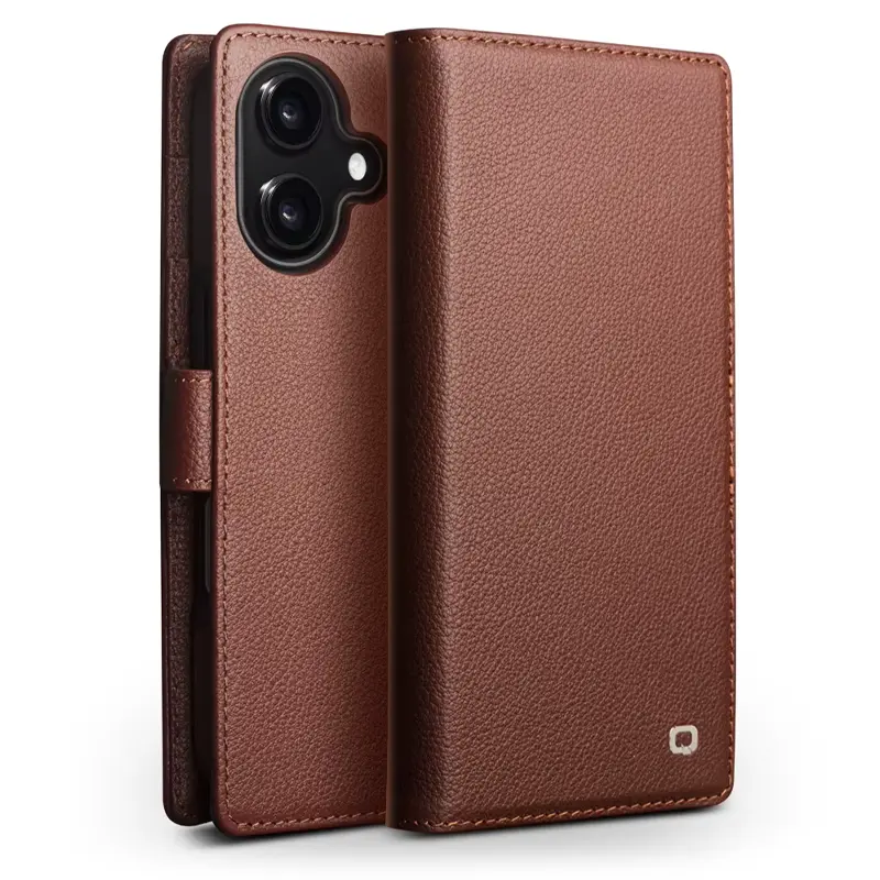 Étui Portefeuille QIALINO Business en Cuir Véritable avec Coque Magnétique Détachable pour iPhone 17 - Marron