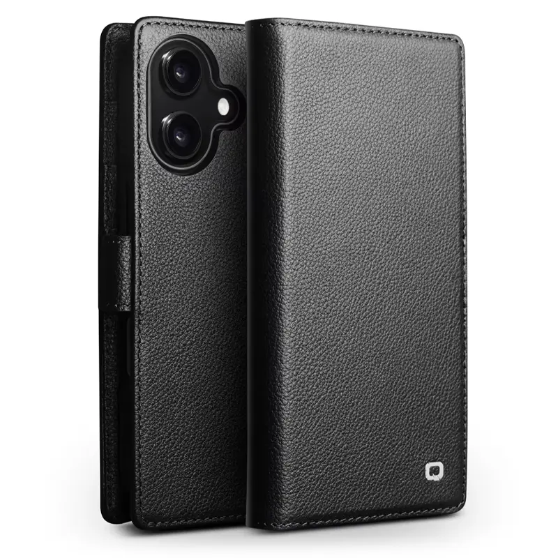 Étui Portefeuille QIALINO Business en Cuir Véritable avec Coque Magnétique Détachable pour iPhone 17 - Noir