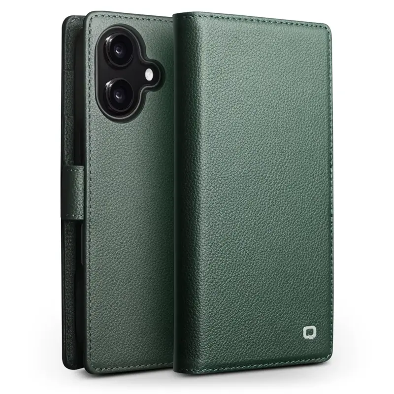 Étui Portefeuille QIALINO Business en Cuir Véritable avec Coque Magnétique Détachable pour iPhone 17 - Vert