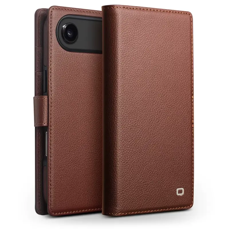 Étui Portefeuille QIALINO Business en Cuir Véritable avec Coque Magnétique Détachable pour iPhone Air - Marron