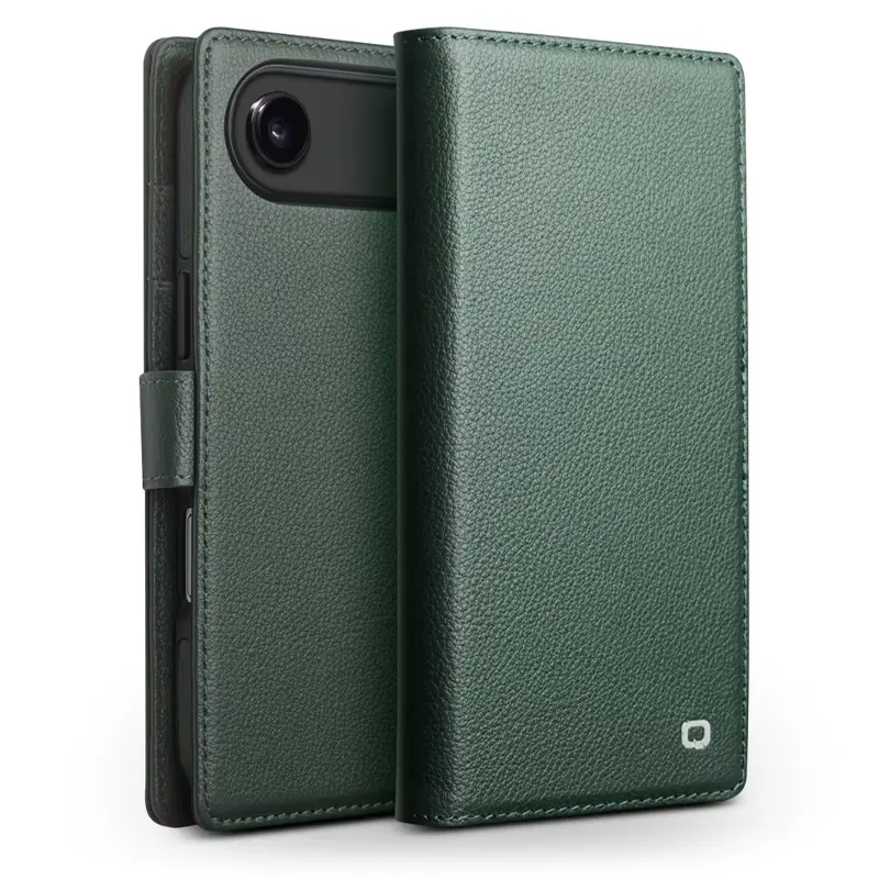 Étui Portefeuille QIALINO Business en Cuir Véritable avec Coque Magnétique Détachable pour iPhone Air - Vert
