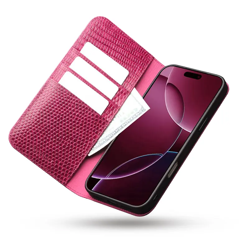 Étui Portefeuille QIALINO Croco en Cuir Véritable pour iPhone 17 - Pochettes Intérieures