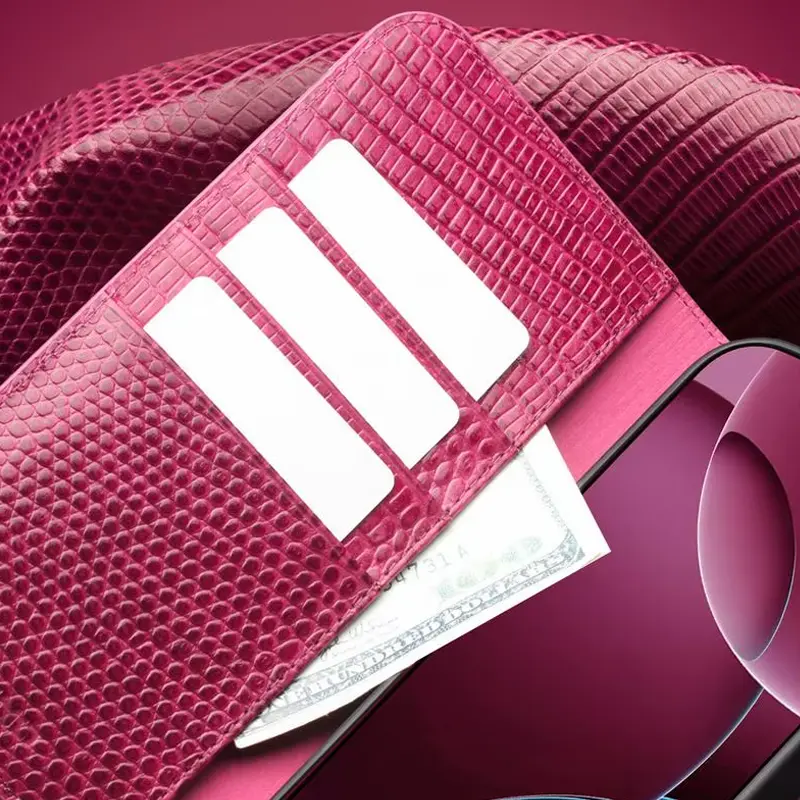 Étui Portefeuille QIALINO Croco en Cuir Véritable pour iPhone 17 - Pochettes intérieures