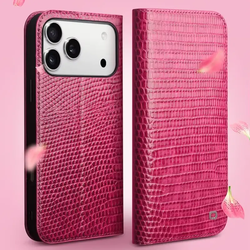 Étui Portefeuille QIALINO Croco en Cuir Véritable pour iPhone 17 Pro Max