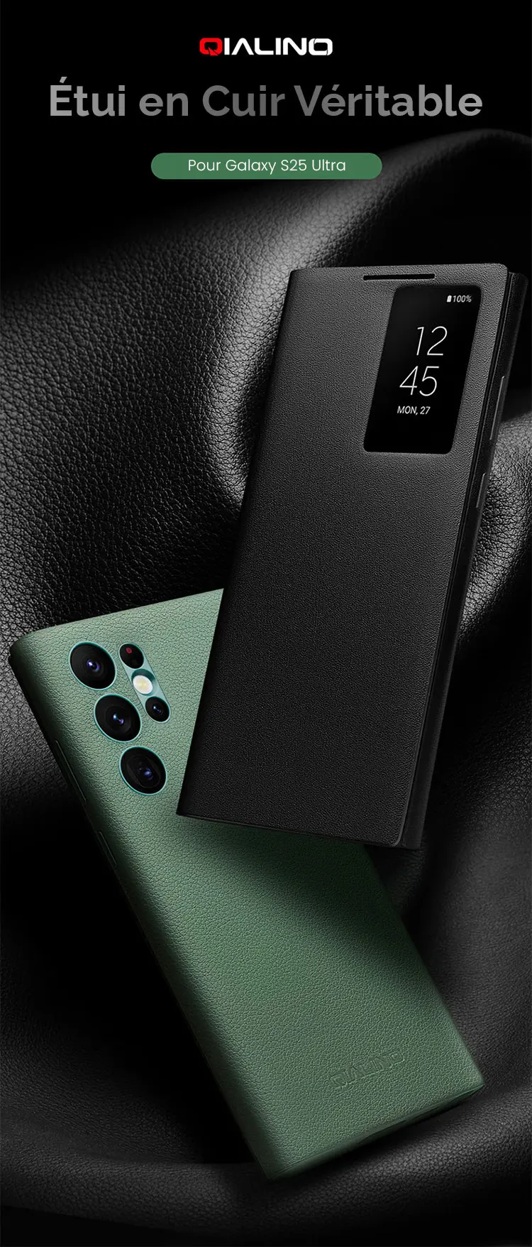 Étui Portefeuille QIALINO Business en Cuir Véritable pour Galaxy S25 Ultra