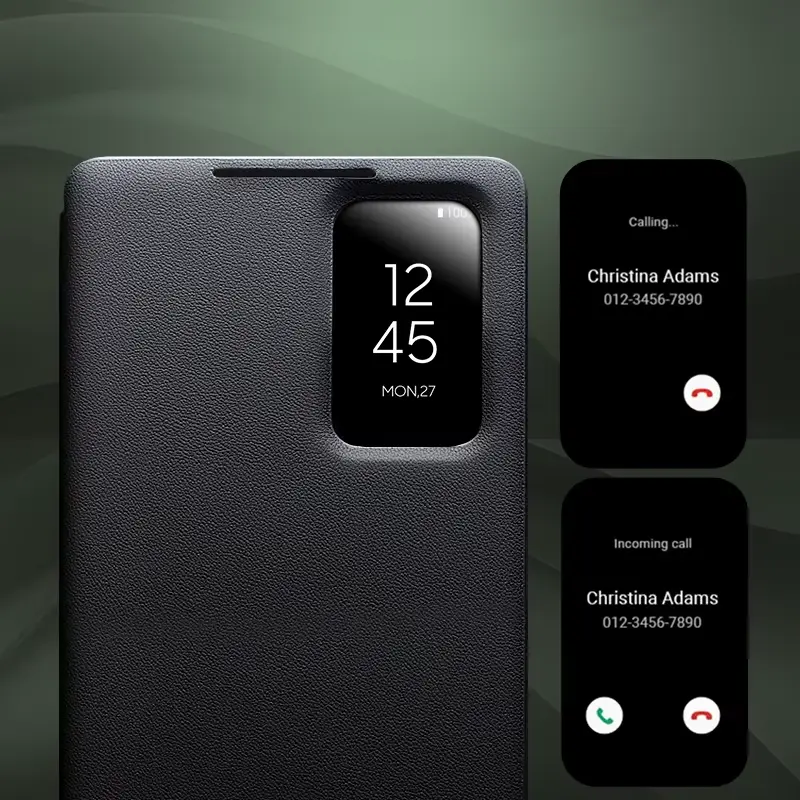 Fenêtre intelligente étui cuir QIALINO Galaxy S26 Ultra affichage notifications