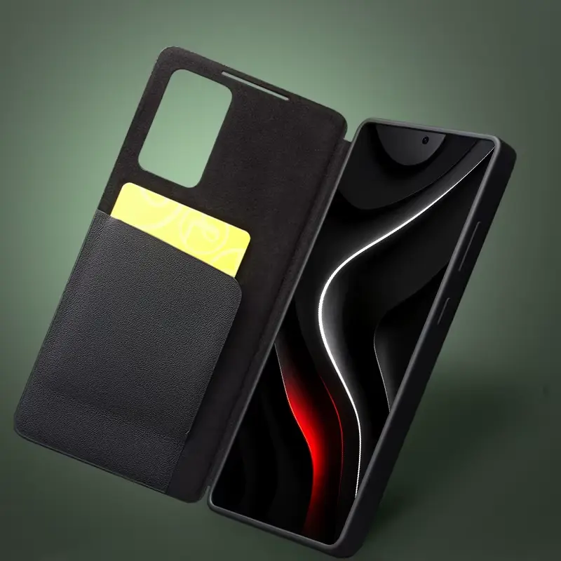 Étui cuir QIALINO Galaxy S26 Ultra ouvert avec poche carte intérieure