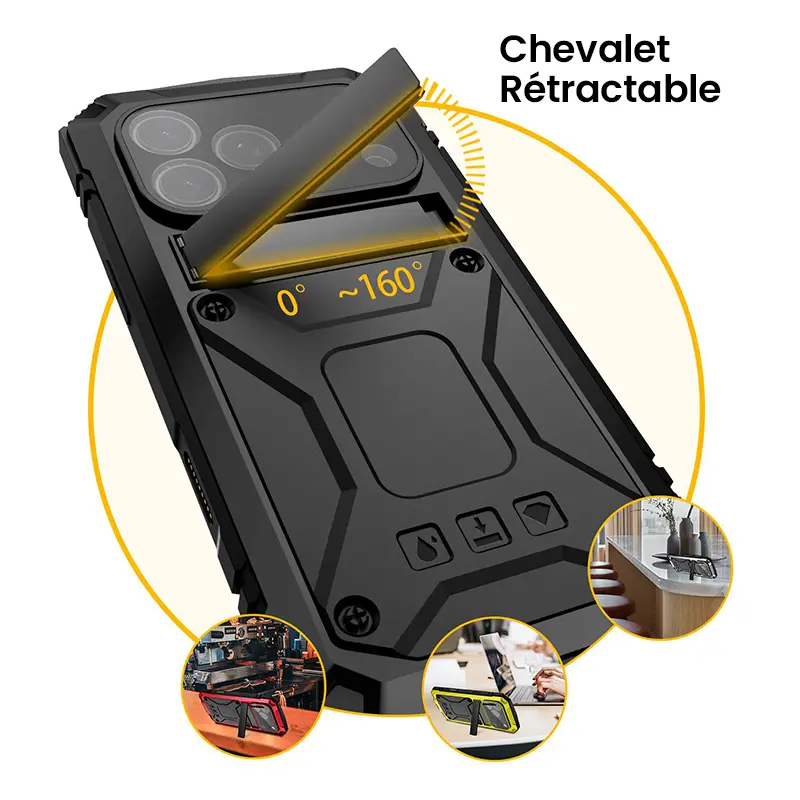 Coque Intégrale R-JUST Alphacell pour iPhone 17 Pro avec Chevalet Rétractable Intégré