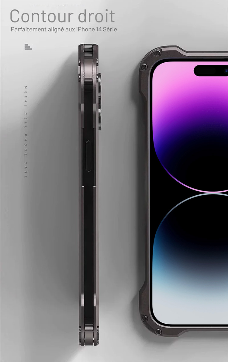 iPhone 14 Pro Max - Coque R-JUST RJ-51 | Dos en Fibre de Carbone | Cadre Aluminium Avant/Arrière | Compatible MagSafe