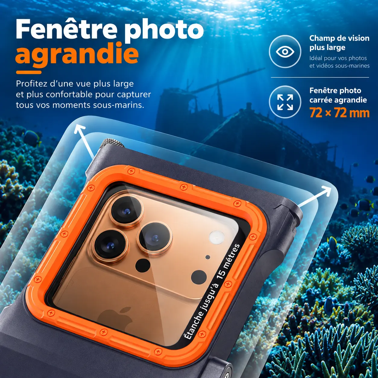 Fenêtre photo arrière agrandie de 72 x 72 mm
