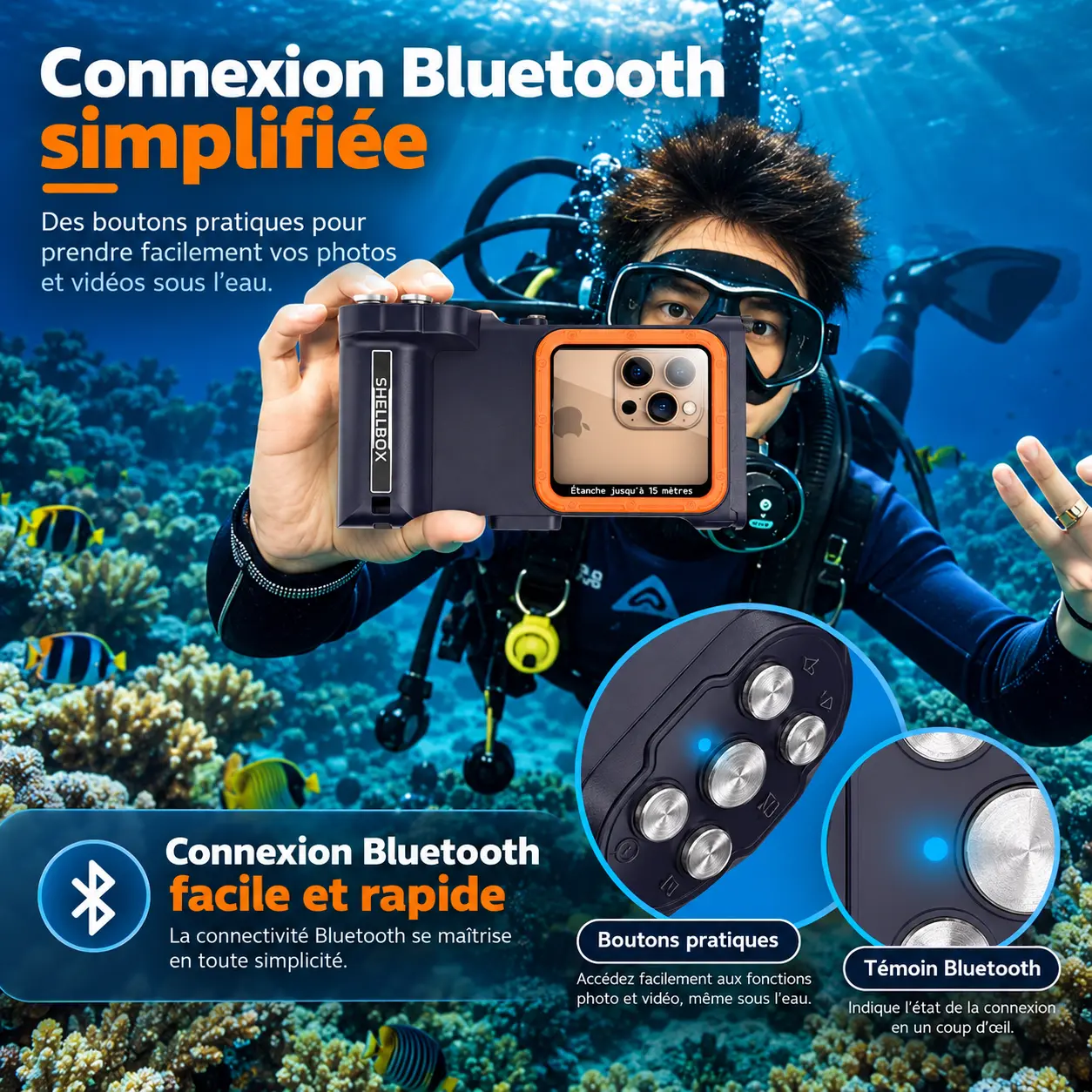 Commande photo Bluetooth intégrée