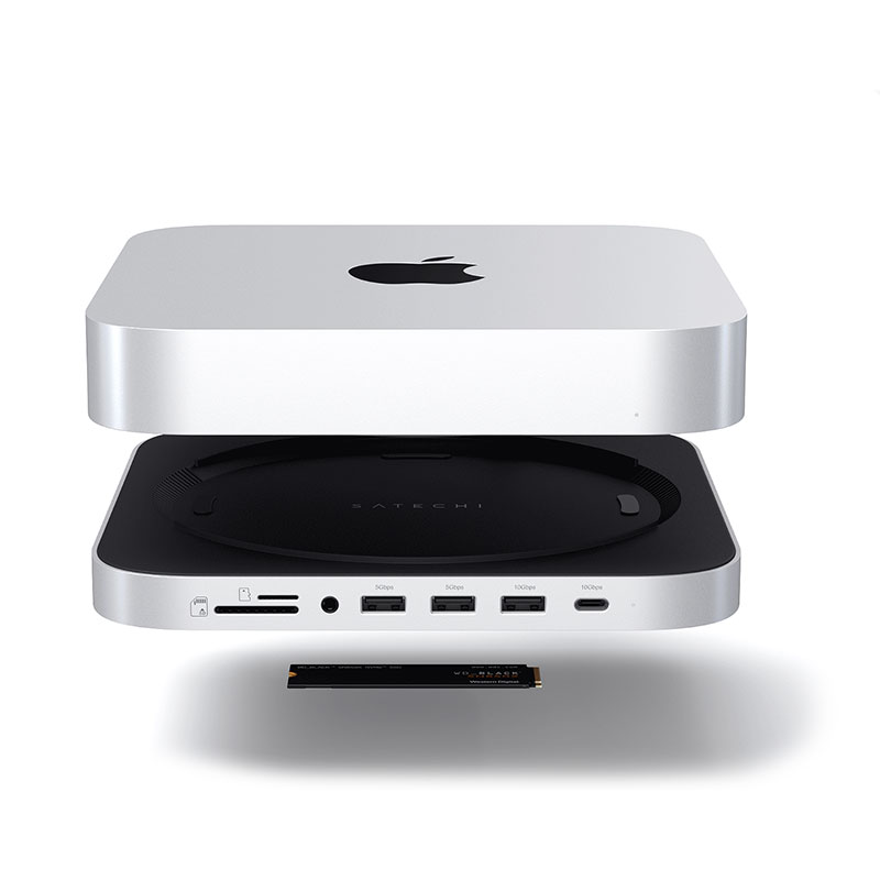 Support Hub USB-C SATECHI Pour Mac Mini & Mac Studio Avec Emplacement NVME M.2 SATA