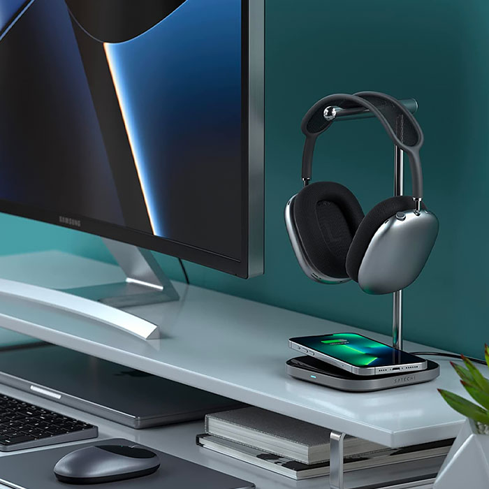Support Casque AirPods Max SATECHI avec Chargeur Induction & USB-C