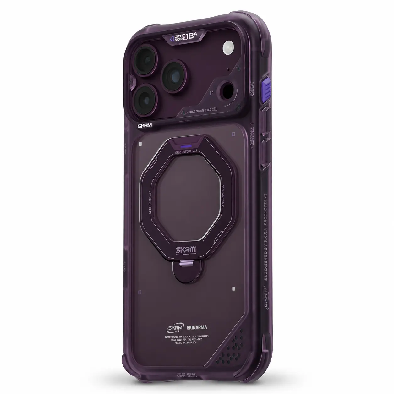 Support rotatif 360 degrés coque violette SKINARMA Saturn pour iPhone 18/17 Pro Max