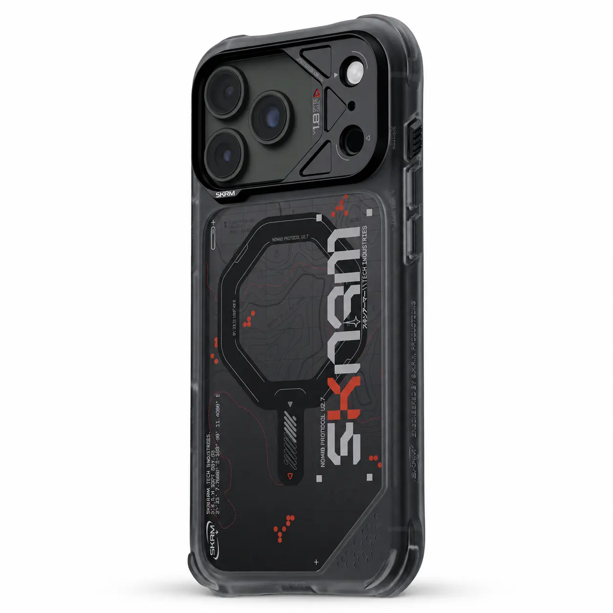 Vue latérale de la coque noire SKINARMA Sonar avec boutons aluminium