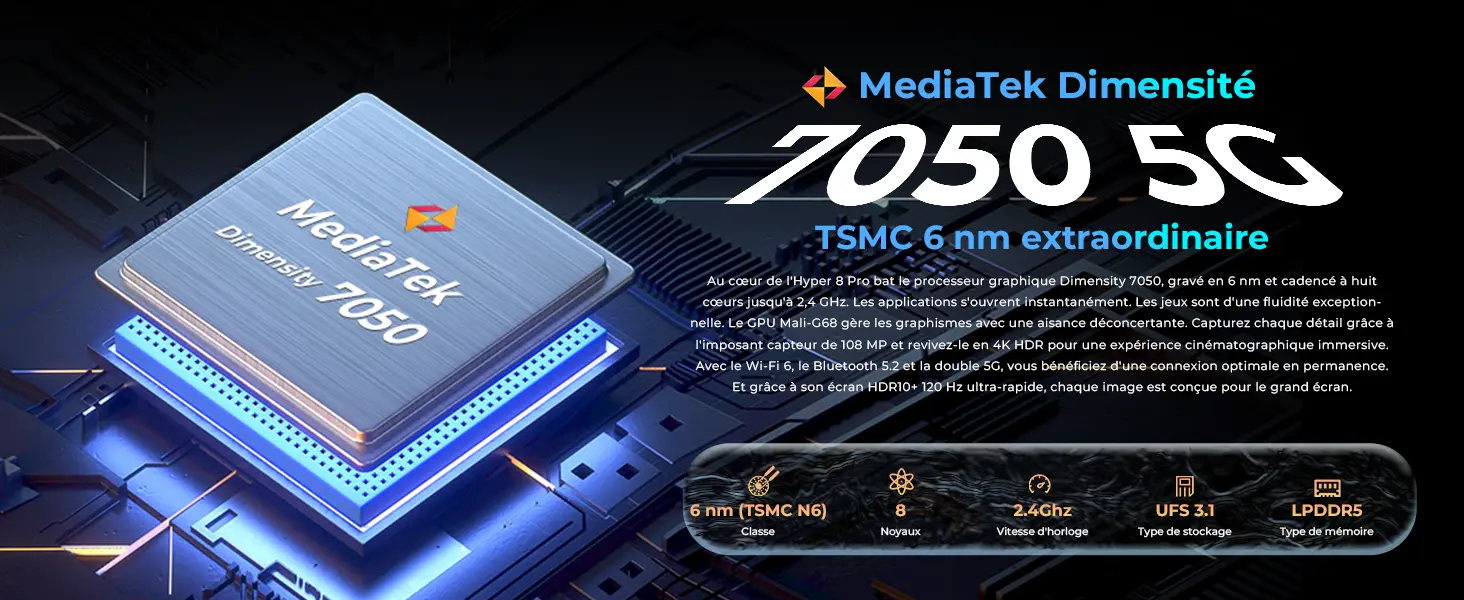 Processeur MediaTek Dimensity 7050 5G et performances du HOTWAV Hyper 8 Pro