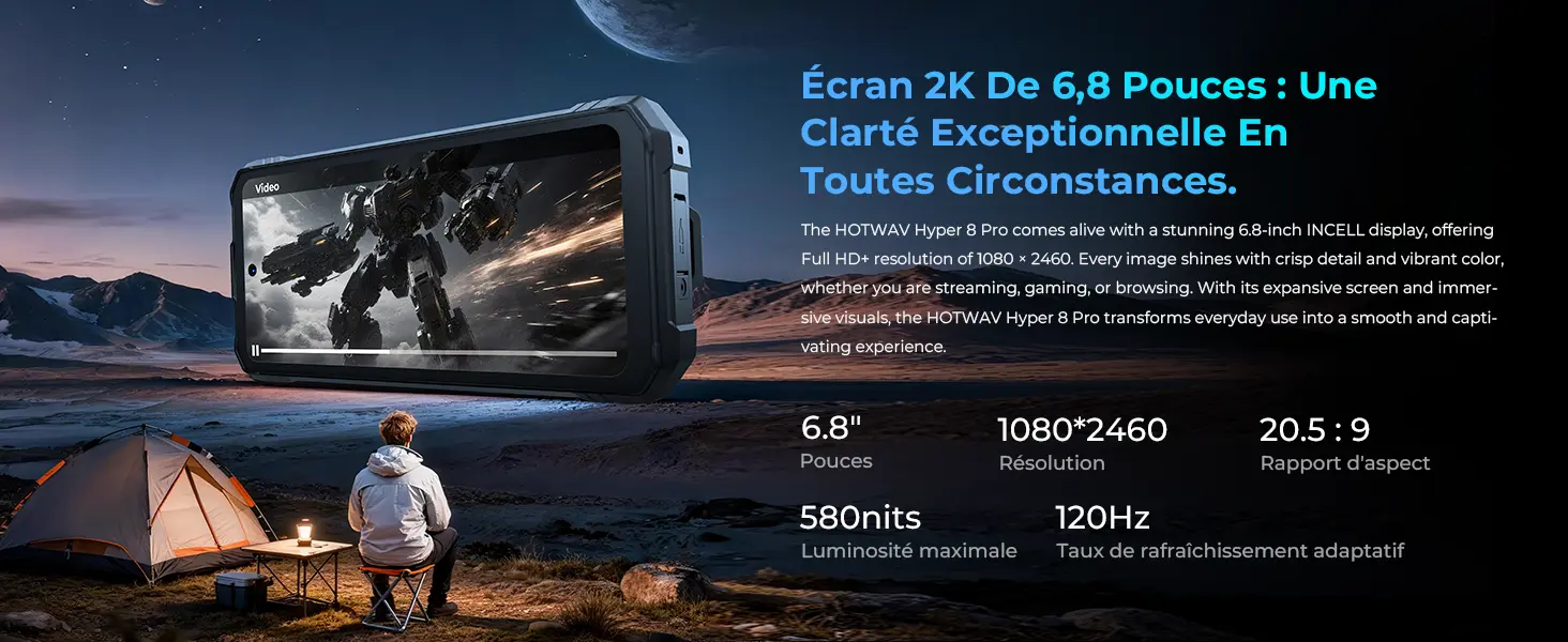 Écran 6,8 pouces FHD+ 1080 x 2460 et 120 Hz du HOTWAV Hyper 8 Pro